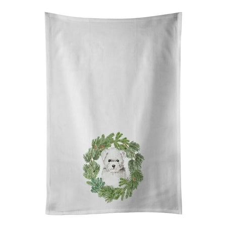 

Bichon Frise Puppy Christmas Wreath White Kitchen Towel Set of 2 19 in x 28 in