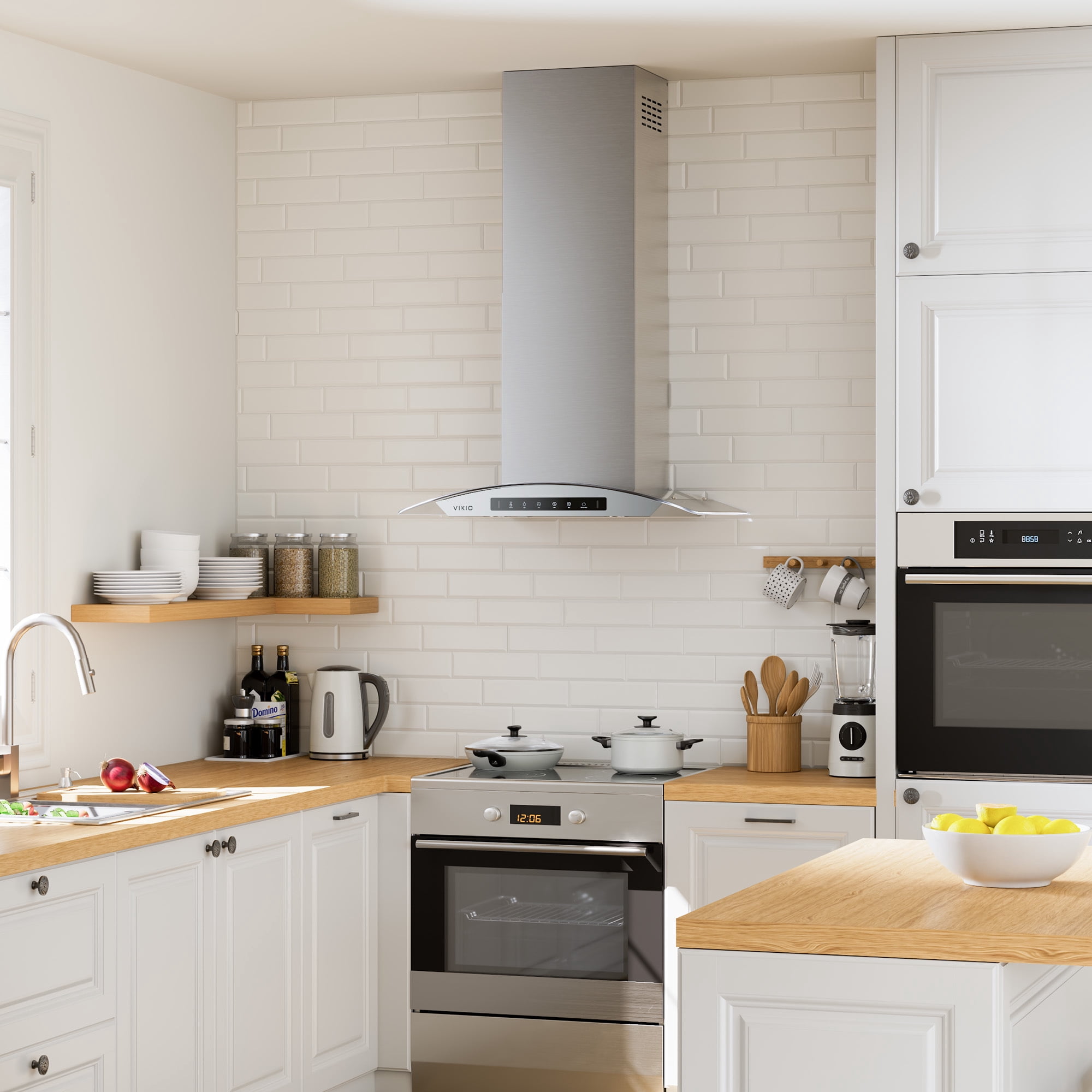 VIKIO 30 inch Wall Mount Range Hood, Stainless Steel and Glass, 800 CFM, 3-Speed, Ducted, Gesture Sensing Control&Touch Pad