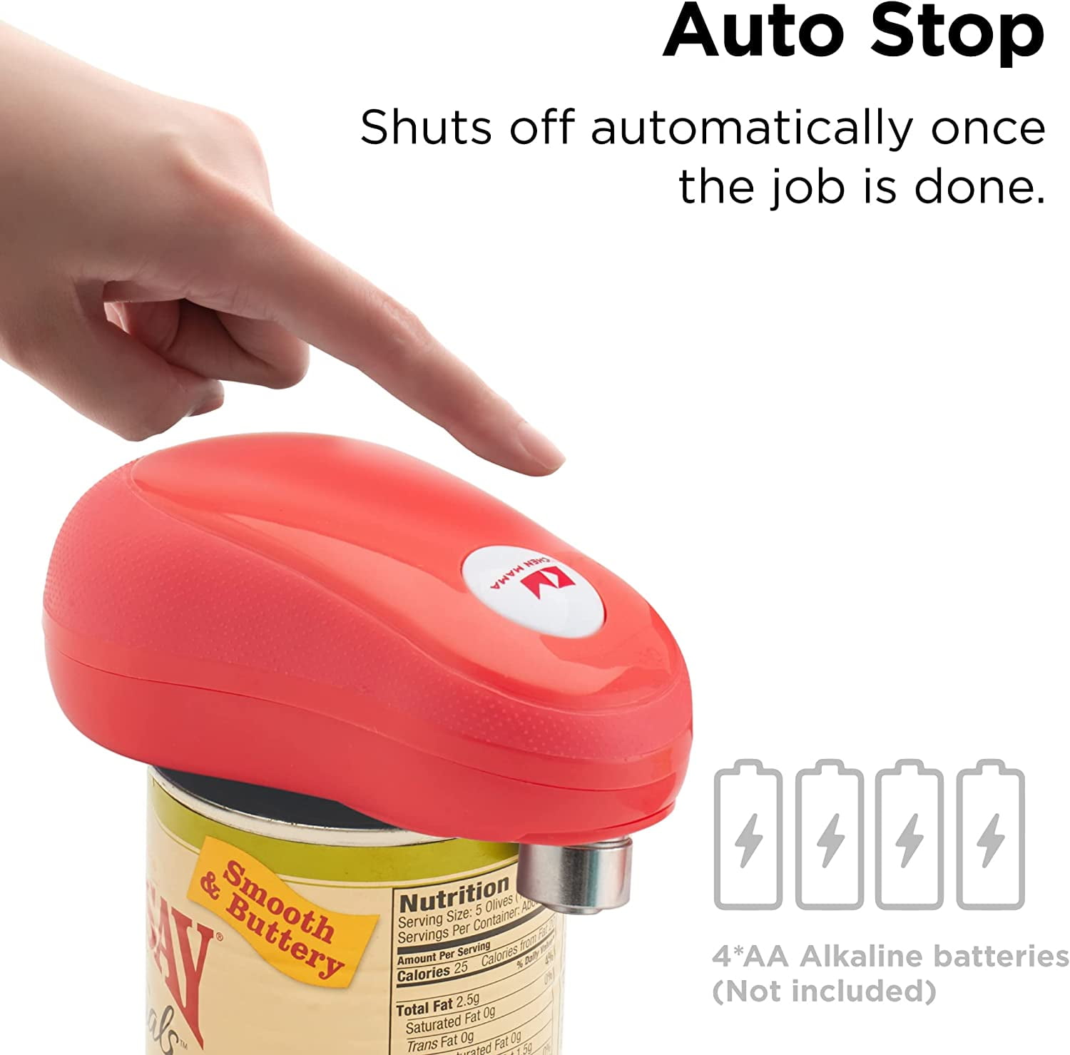 Kitchen Mama One-Touch Auto Stop Electric Can Opener (Red)
