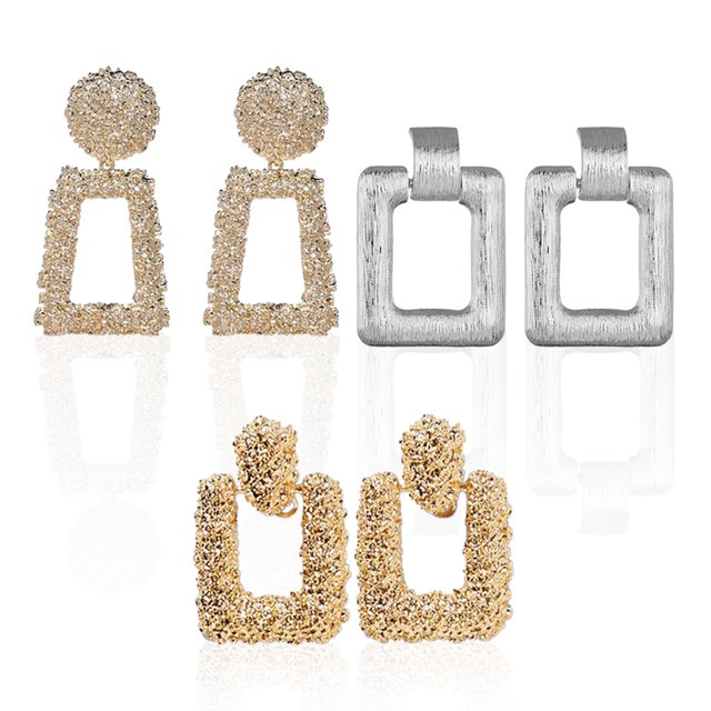Pendientes colgantes geométricos rectangulares de metal para mujeres y niñas, regalos de fiesta de vacaciones, 2 pares