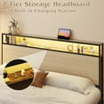thumbnail image 3 of Fluest King Bed Frame with 2-Tier Storage Headboard, USB Port and LED Light, 4 Storage Drawers, Beige, 3 of 7