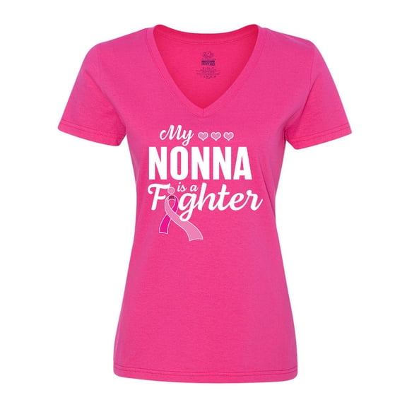 Inktastic Breast Cancer Awareness My Nonna is a Fighter Women's V-Neck T-Shirt
