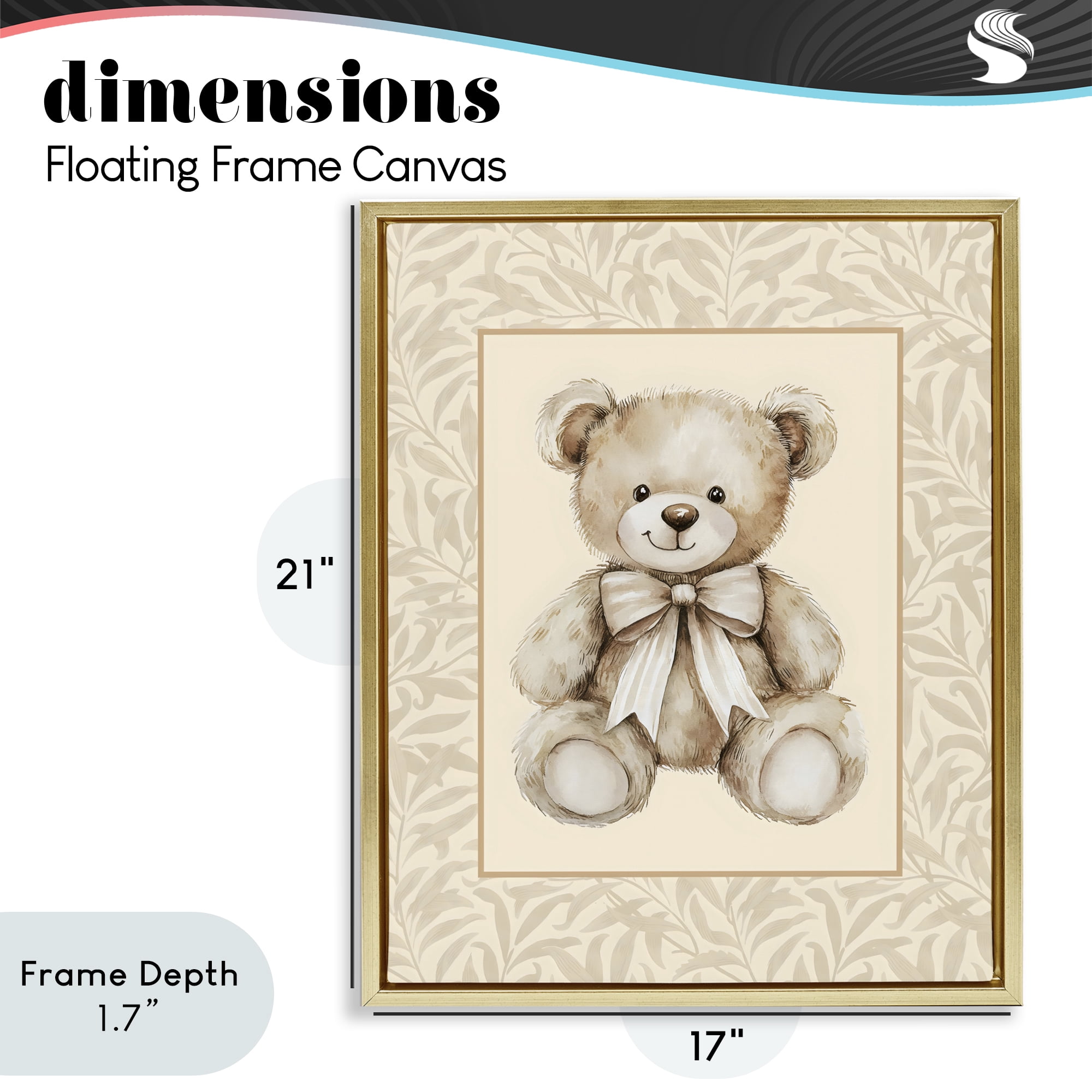 Stupell Industries Beige Teddy Bear and Border Gold Framed Floater Canvas Wall Art, design by LSR Design Studio