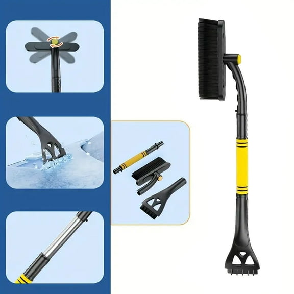 DEXIMRO 31.49 Inch Large Brush Head with Ice Scraper, Extendable Car Scraper Snow Brush for Car Window Windshield, Portable Snow Scraper for SUV Truck Vehicle Automobile - Yellow