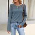thumbnail image 2 of CHGBMOK Womens Crew Neck Tops Long Sleeve Hollow Lace Shoulder Shirts Soft Knit Blouses Office Layering Basic Daily Wear Tops, 2 of 8