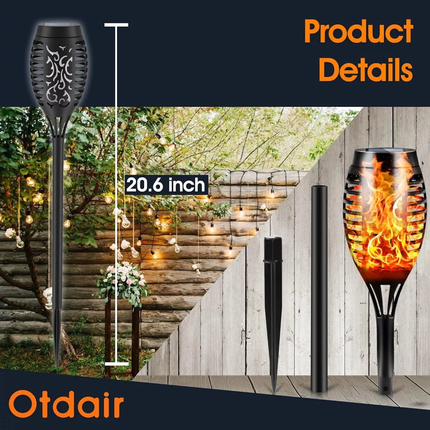 12X 12 LED Solar Torch Flame Lights Outdoor Garden Flickering Lamps Waterproof