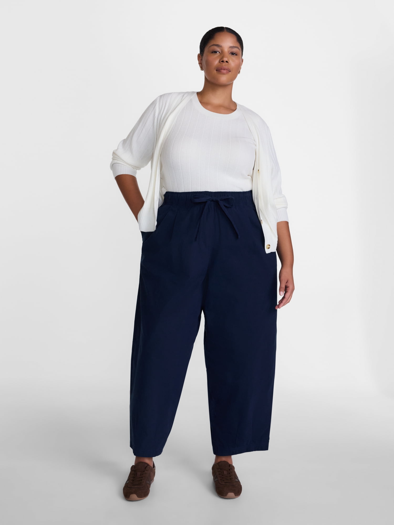 Terra & Sky Women's Plus Cropped Barrel Drawstring Pants, Sizes- 0X-5X