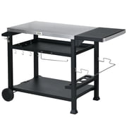 Portable BBQ Cart with 3-Tier Shelves Mobile Outdoor Kitchen Island for Grill and Pizza Oven Foldable Black Table