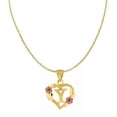 thumbnail image 1 of 14k Two-tone Gold Flower and Heart-shaped Initial 'Y' Pendant with 1.2mm Rolo chain, 1 of 4