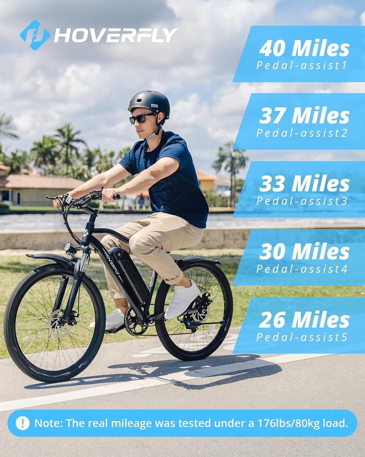 HOVERFLY OUREA 26" Adult Mountain Electric Bike, 48V,Peak 750W Motor, 20 MPH, Max Weight 264 lbs, Black,UL2849