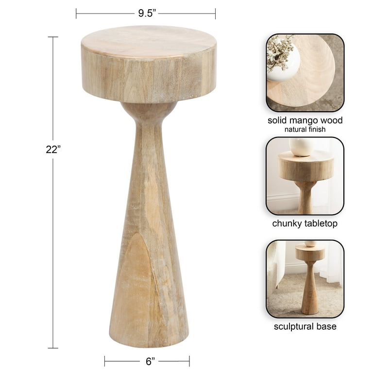 Kate And Laurel Solbrett Round Drink Table - 10x10x22 Inch Solid Mango Wood Nightstand Or Plant Stand