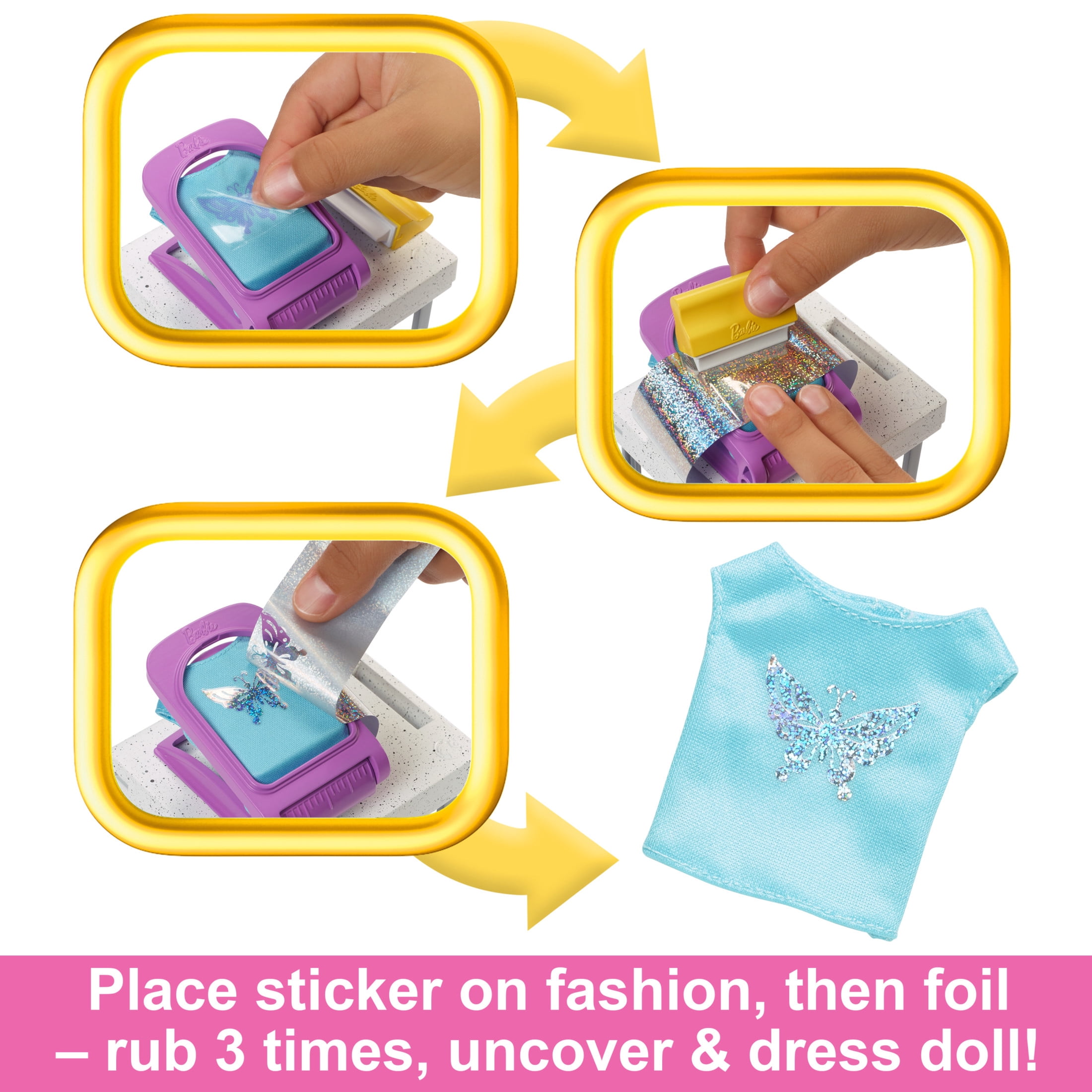 Barbie Make & Sell Boutique Playset with Brunette Doll, Foil Design Tools, Clothes & Accessories