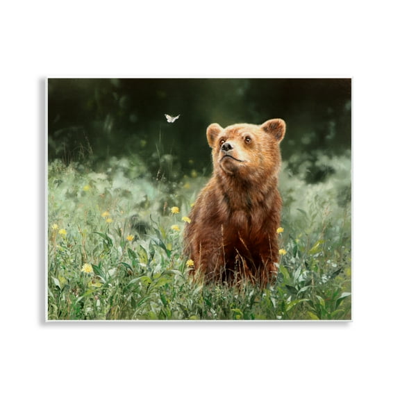 Stupell Industries Baby Bear & Butterfly Animals Painting Unframed Art Print Wall Art, 14 x 11