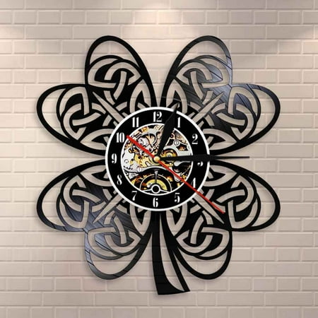Irish Clover Leaf Shamrock Wall Clock Ireland Flag Knot Retro Vinyl Record Wall Clock ireland Pride St Patricks Day Gift