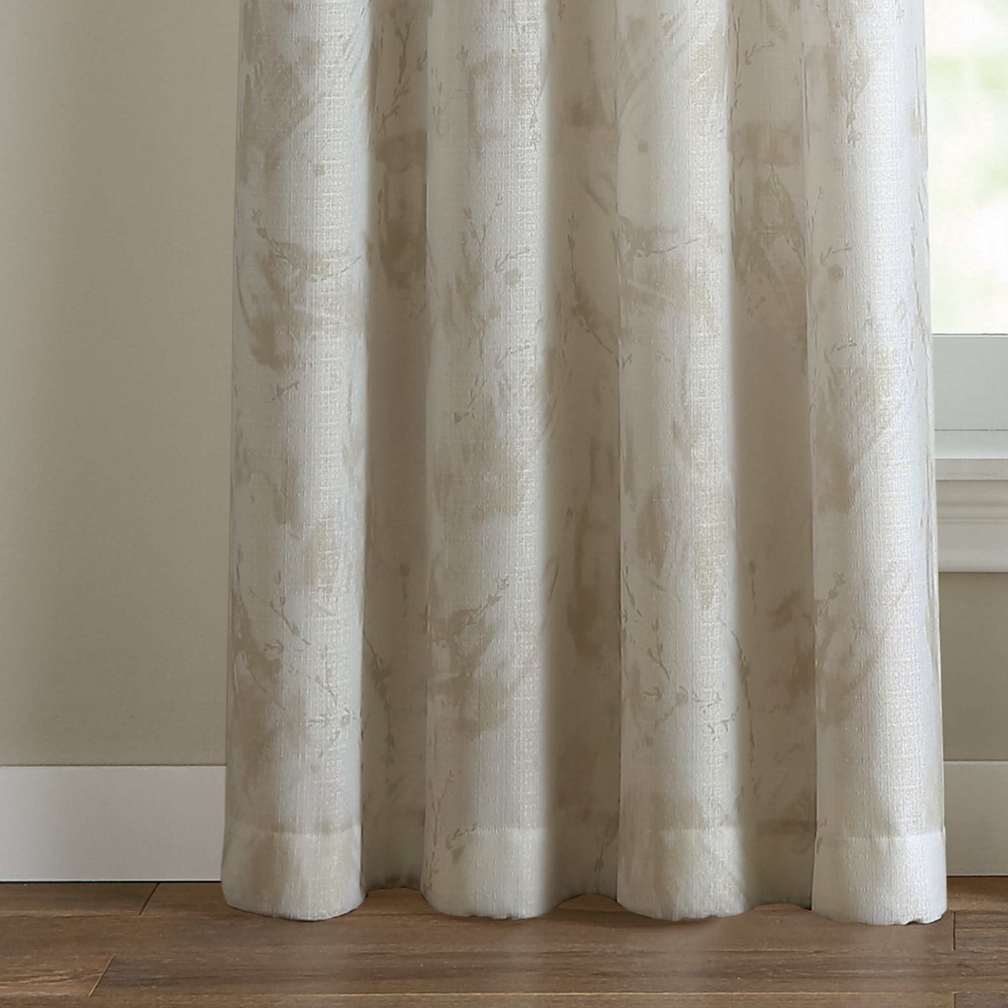 Curtainworks Watercolor Floral Poletop Curtain Panel, 63"L x 50"W, Gold, 100% Polyester, Adult, Indoor