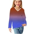 thumbnail image 6 of WRKEKC Girls Long Sleeve Tees Casual Trendy Gradient Gradient Color Print V Neck Soft Cozy Stretchy Comfortable Slim Fit Blouses for Spring Fall 3-14 Years, 6 of 8
