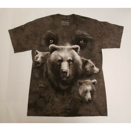 The Mountain Unisex Grizzly Bear Faces T Shirt, Brown, Small