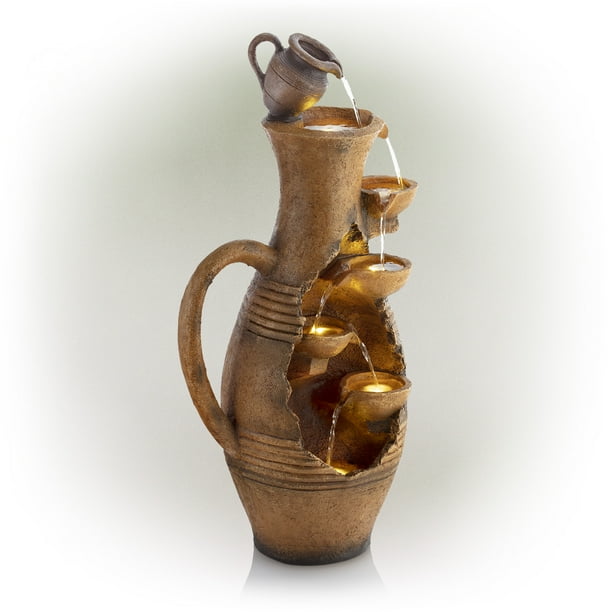 Alpine 46Inch Cascading Fractured Jar Fountain with White LED Lights