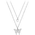 thumbnail image 4 of Double layer butterfly necklace flash Diamond spring and summer Fashion necklace female ins South Korea style cold sense clavicle chain-silvery-Foot chain, 4 of 6