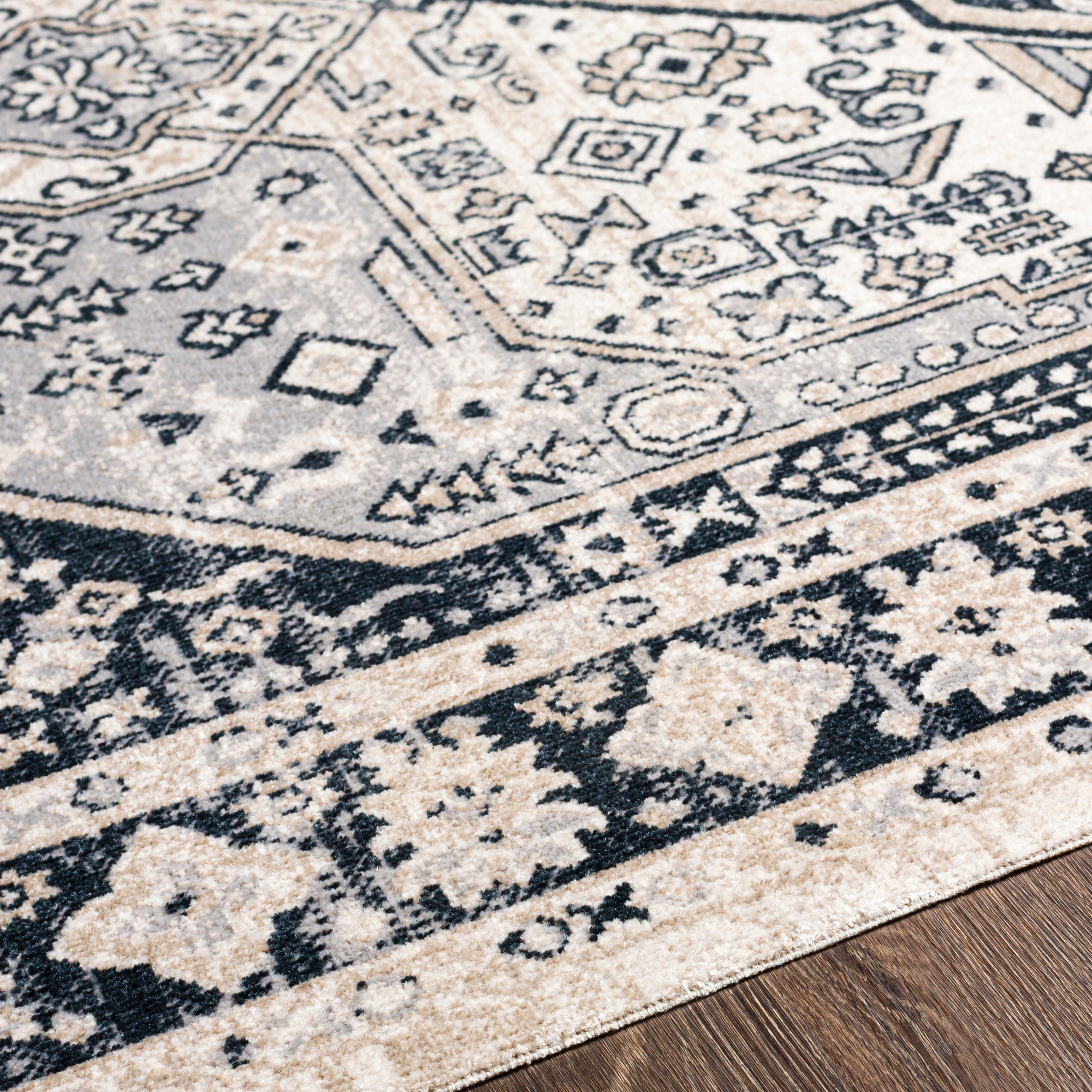 Livabliss Lavadora Medallion Machine Washable Indoor Area Rug, Navy ,9'2" x 12'
