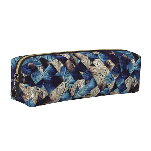 Disketp Abstract Blue Squares Estuche de Lápices de Cuero con Cierre, Estuche Compacto para Papelería, Bolígrafos y Accesorios Pequeños