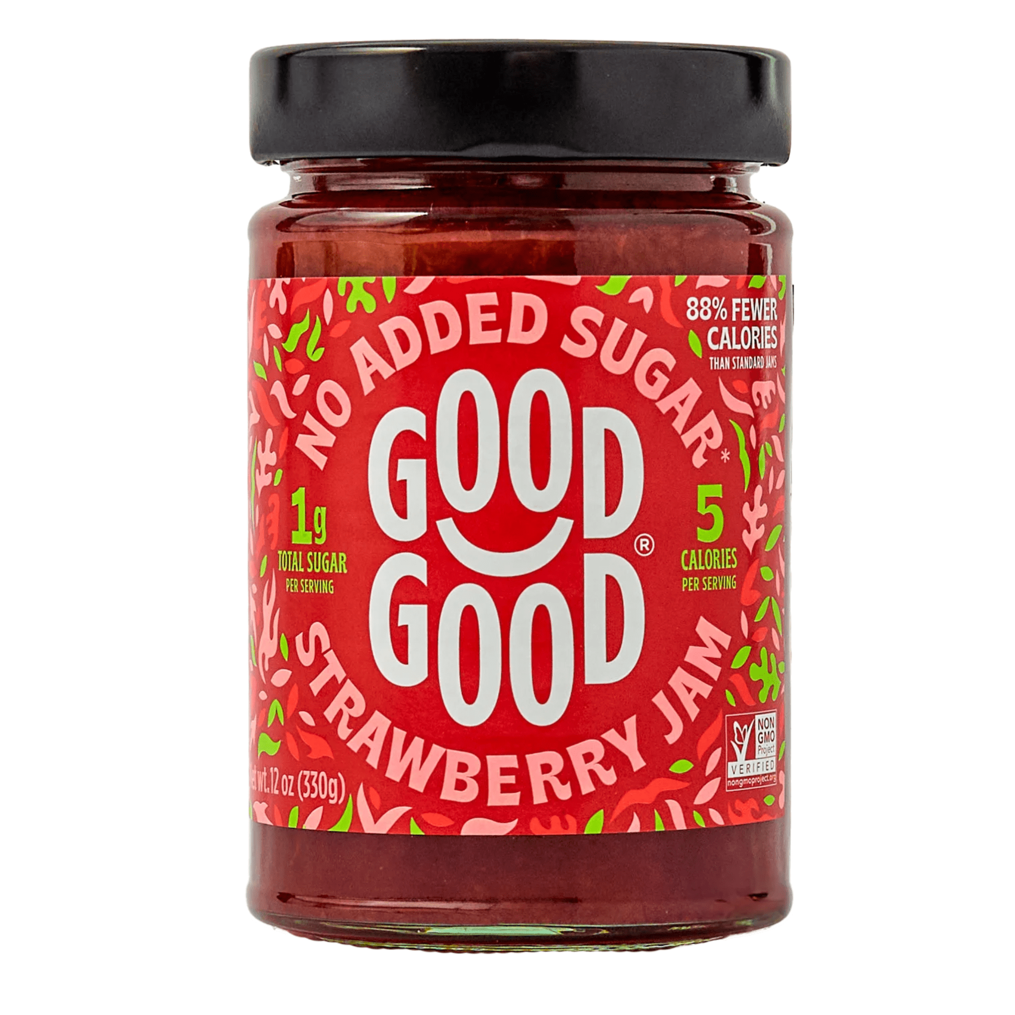 GOOD GOOD Strawberry Jam, No Added Sugar, Low Calorie, Keto Friendly, 12 oz
