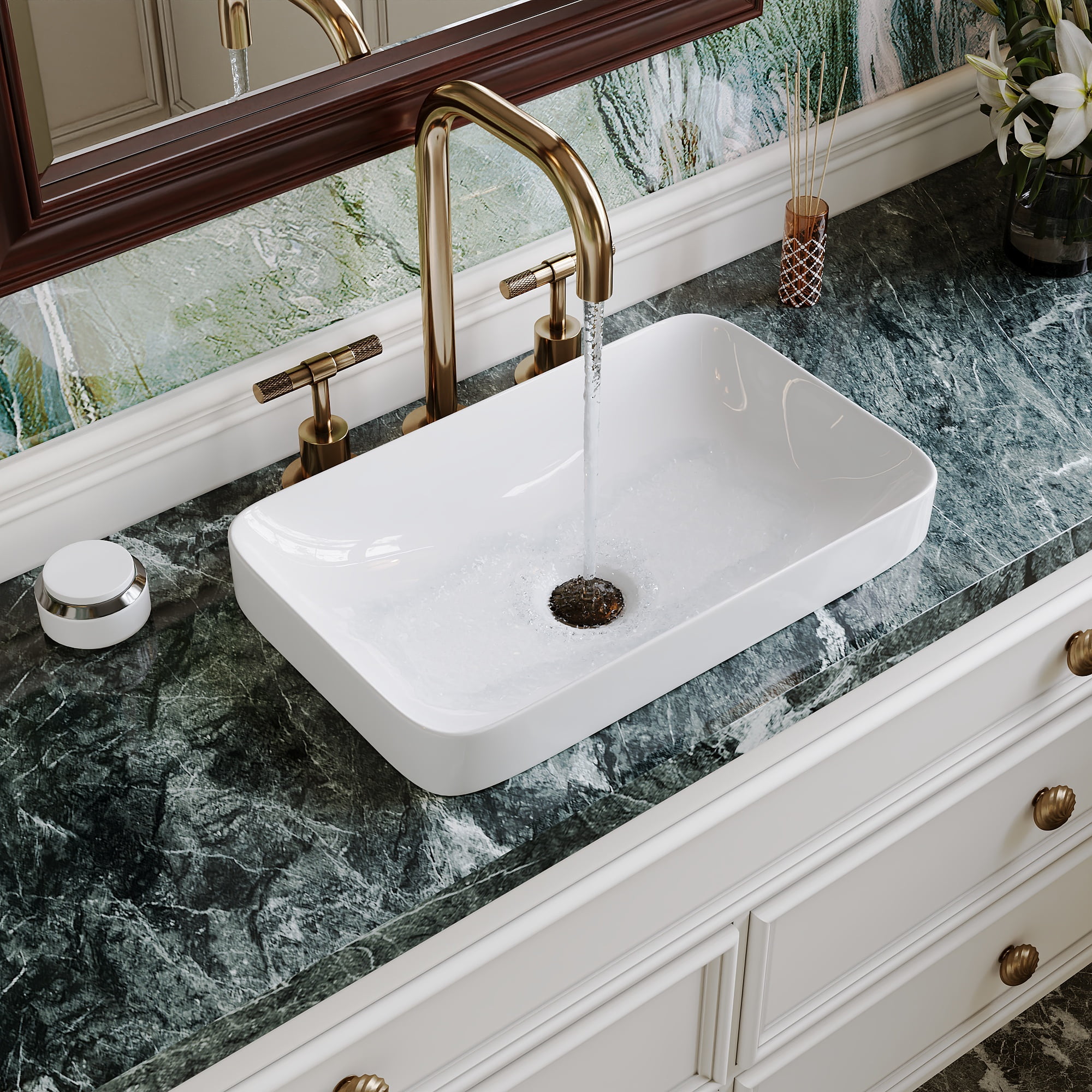 DV-1V0047 DeerValley Ally 19'' x 12'' Drop-In Bathroom Sink Semi-Recessed Vessel Sink Rectangular Above Counter Basin