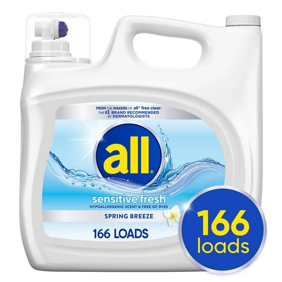 all Sensitive Fresh Liquid Laundry Detergent, Spring Breeze, 166 Load, 250 Fl Oz