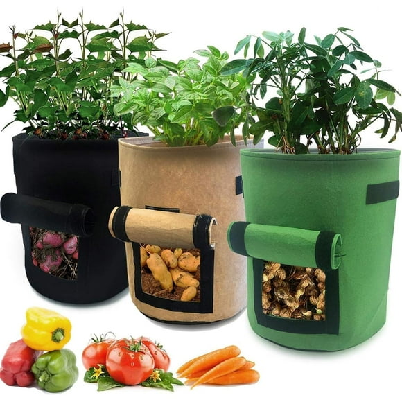 Nvzi 3Pcs Potato Grow Bag with Flap and Handles, Easy to Harvest Planter Pot Garden Planting Grow Bags for Potato Tomato Onions, Taro, Radish, Carrots and Other Vegetables Breathable,7Gallons
