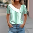 thumbnail image 2 of Youyipin Womens Tops Striped Shirt For Women Asymmetric Button Casual Tunic Tees Work Business Trendy 2025 Summer Outfits Short Sleeve Shirts For Women, 2 of 5