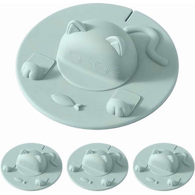 COM1950s Couvercle de Tasse en Silicone Motif Chat des Années 1950, Couvercle de Tasse à Café Réutilisable avec Support Intégré pour Sachet de Thé, Mignon Capuchon d'Étanchéité Résistant à la Chaleur pour Boissons