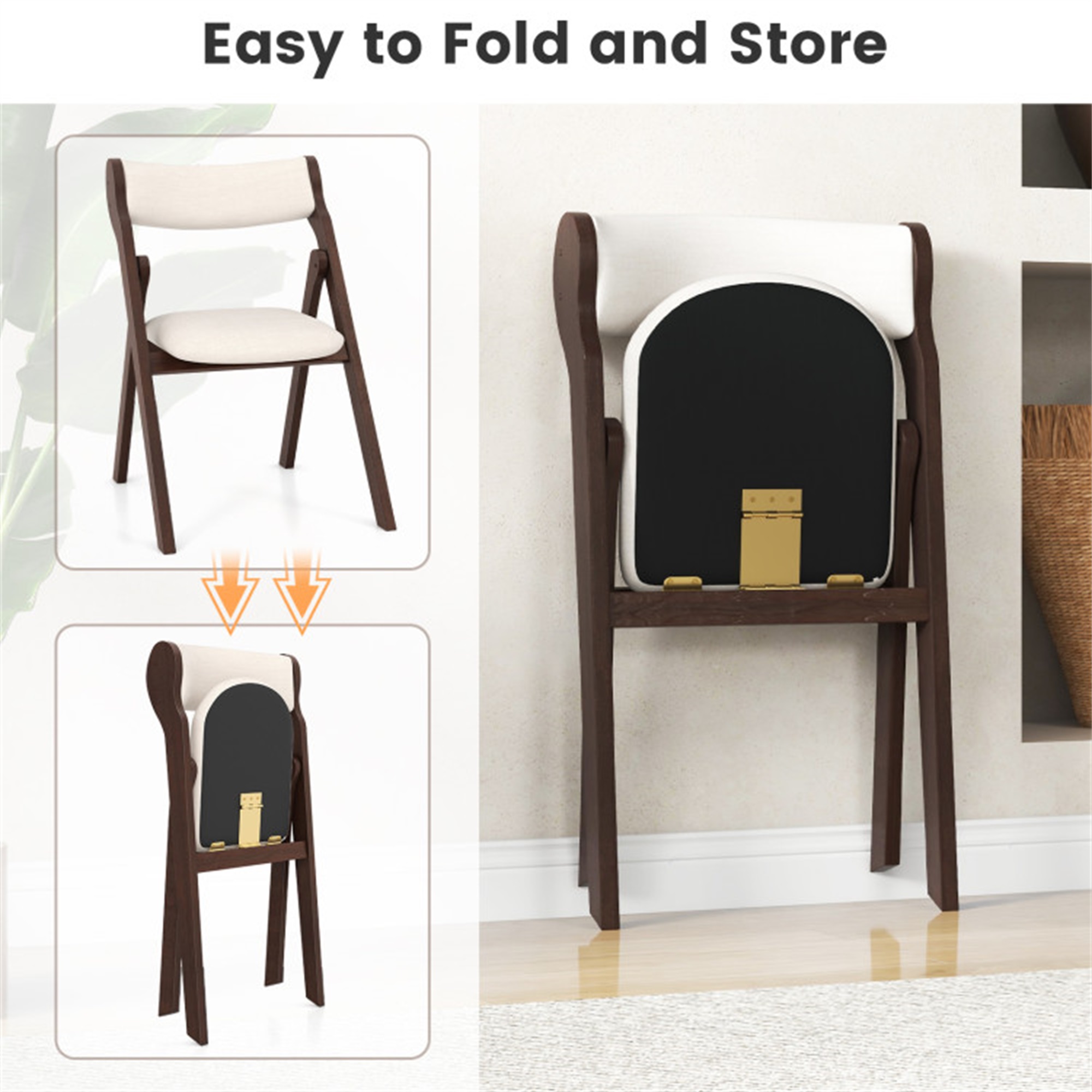 Demi Bonn Set of 2 Folding Dining Chairs with Comfy Padded Backrest and Seat, Brown