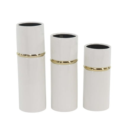 Decmode Set Of 3 Modern Ceramic Cylindrical White Vases Decmode Set Of 3 Modern Ceramic Cylindrical White Vases