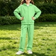 thumbnail image 5 of JULMCOMO Girls Sweatsuits Fleece Full Zip Up Long Sleeve Comfy Hoodie Casual Tracksuits Drawstring Loose Sweatpants Soft Two Piece Sets with Front Pocket Mint Green 5-6 Years, 5 of 6