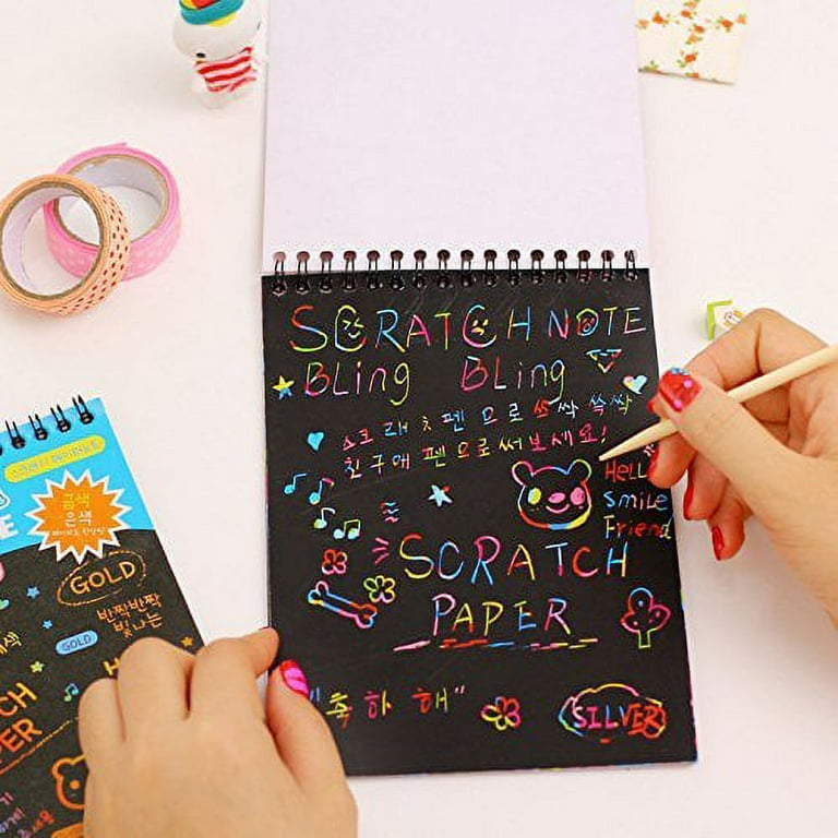 OUSITAID 7.48*5.11 Scratch Paper Art Set, 50 Pcs Rainbow Magic Scratch  Paper for Kids, Black Scratch Art Crafts Notes Boards Sheet with 5 Wooden  Stylus for Easter, Party, Christmas Gift 
