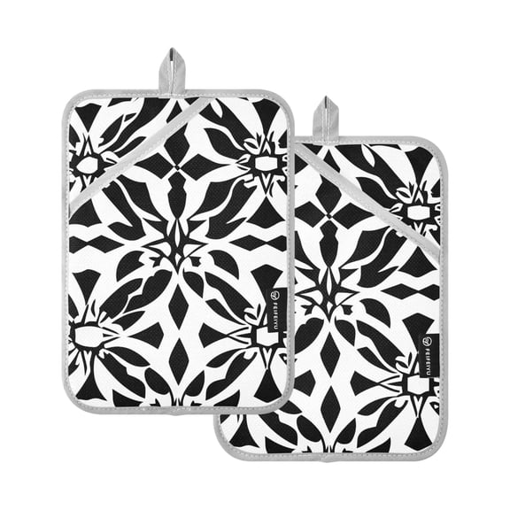 Black and White Art Pattern Oven Mitts Pot Holders 2 pcs Heat Resistant for Kitchen Baking Grilling