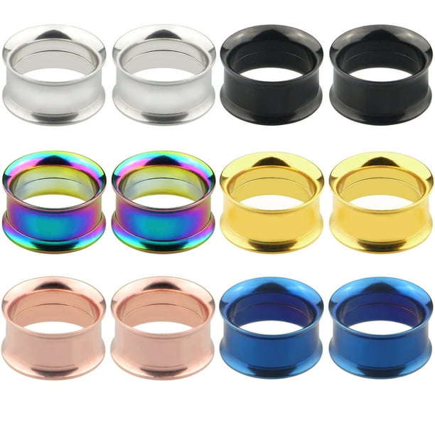 Expansor de oreja de acero inoxidable con doble cuerno y perforaciones, cómodo y sencillo