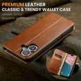 thumbnail image 6 of for iPhone 16 Plus Wallet Case, Classic Design Premium Leather Wallet Magnetic Closure Flip Case Kickstand Card Holder Slot Shockproof Protective Cover For iPhone 16 Plus,Brown, 6 of 7
