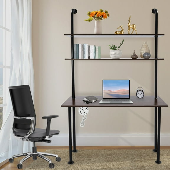 Wall Mounted Table Standing Desk Computer Laptop Desk with Power Strip Modern Black