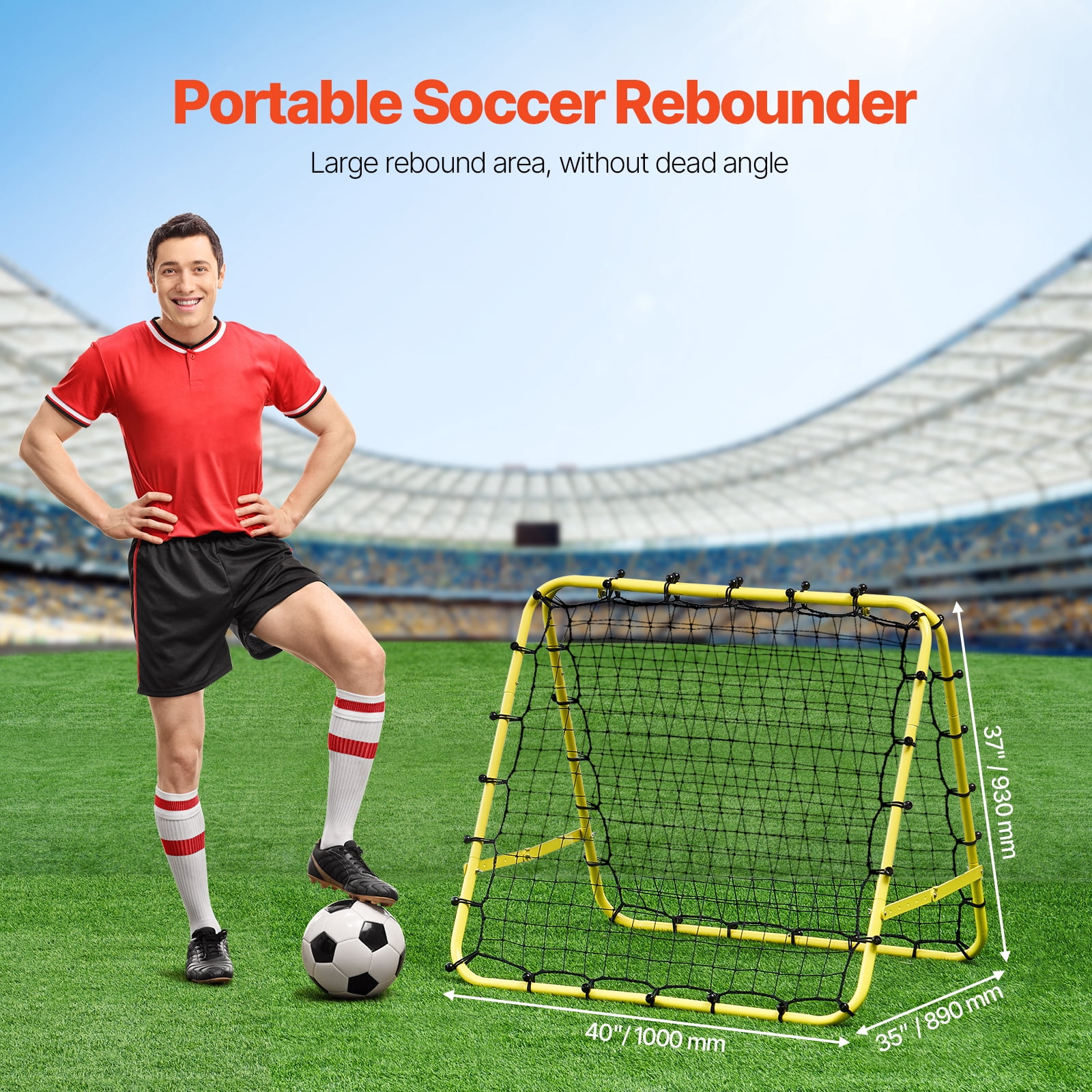 KFFKFF Football Bounce Back Net, 40"x35"x37" Compact Soccer Training Presents, Completely Flexible Angles Goal Mesh, Tools & Gear for Children, Adolescents & All Ages