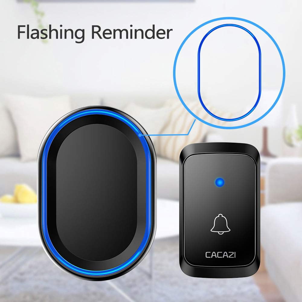 Wireless Doorbell, Waterproof Door bell Chime Operating at Over 1000 Feet with 4 Volume Levels, 58 Melodies (Black)