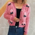 thumbnail image 5 of Womens Fuzzy Cardigan Sweater Long Sleeve Floral Cardigans Button Front Fluffy V Neck Sweaters Pink, M, 5 of 5