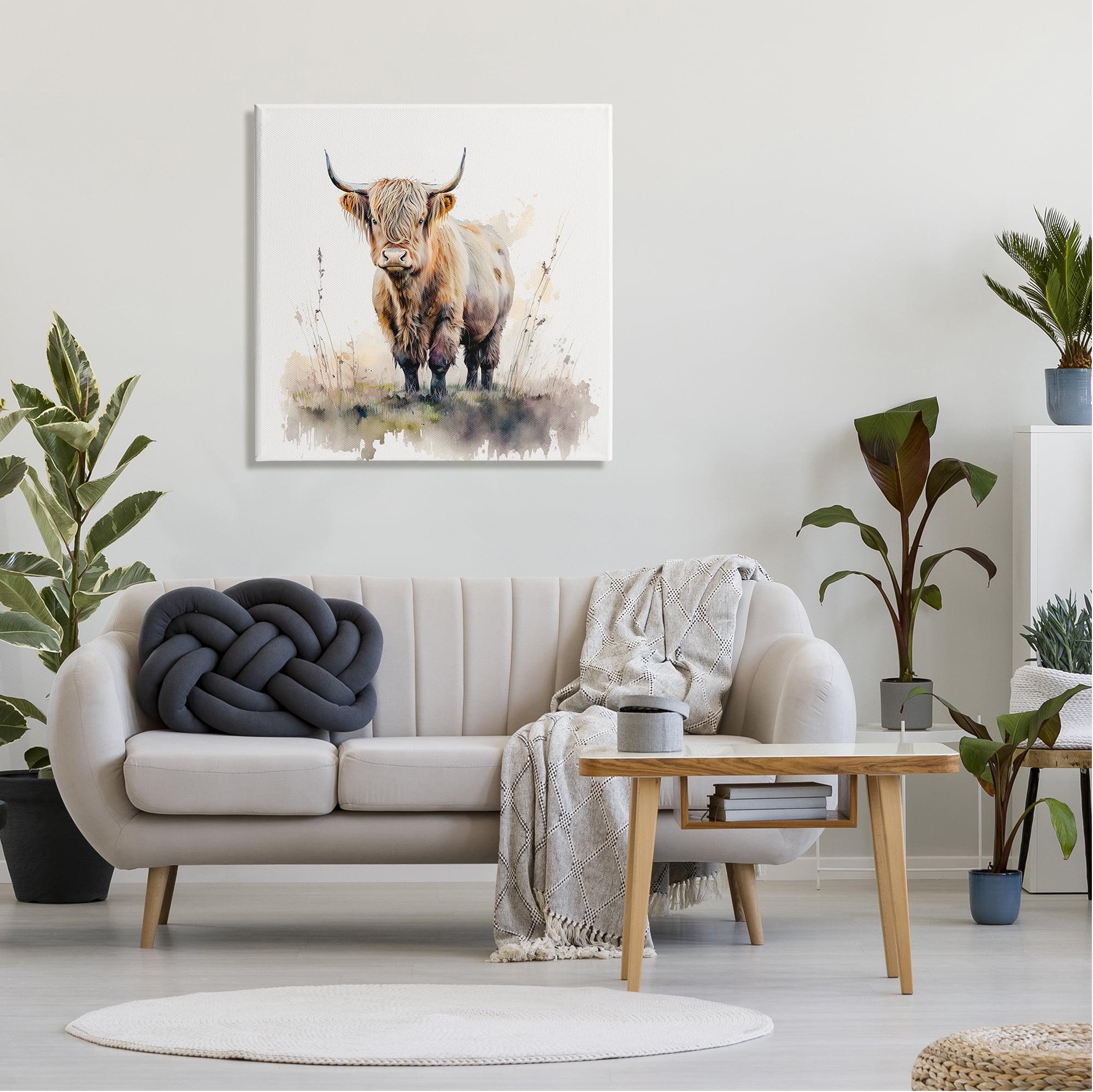 Stupell Industries Cattle & Modern Sprouts Animals & Insects Painting Gallery Wrapped Canvas Art Print Wall Art, 30 x 30
