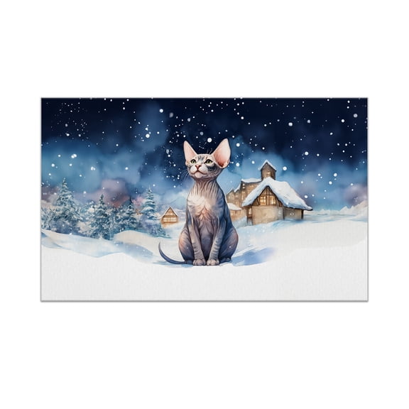 Hello Winter Sphynx Welcome Snowy Night Watercolor Vintage Doormat Cat Lover Kitten Owner Gifts Idea Indoor Outdoor Welcome Mat - 01011