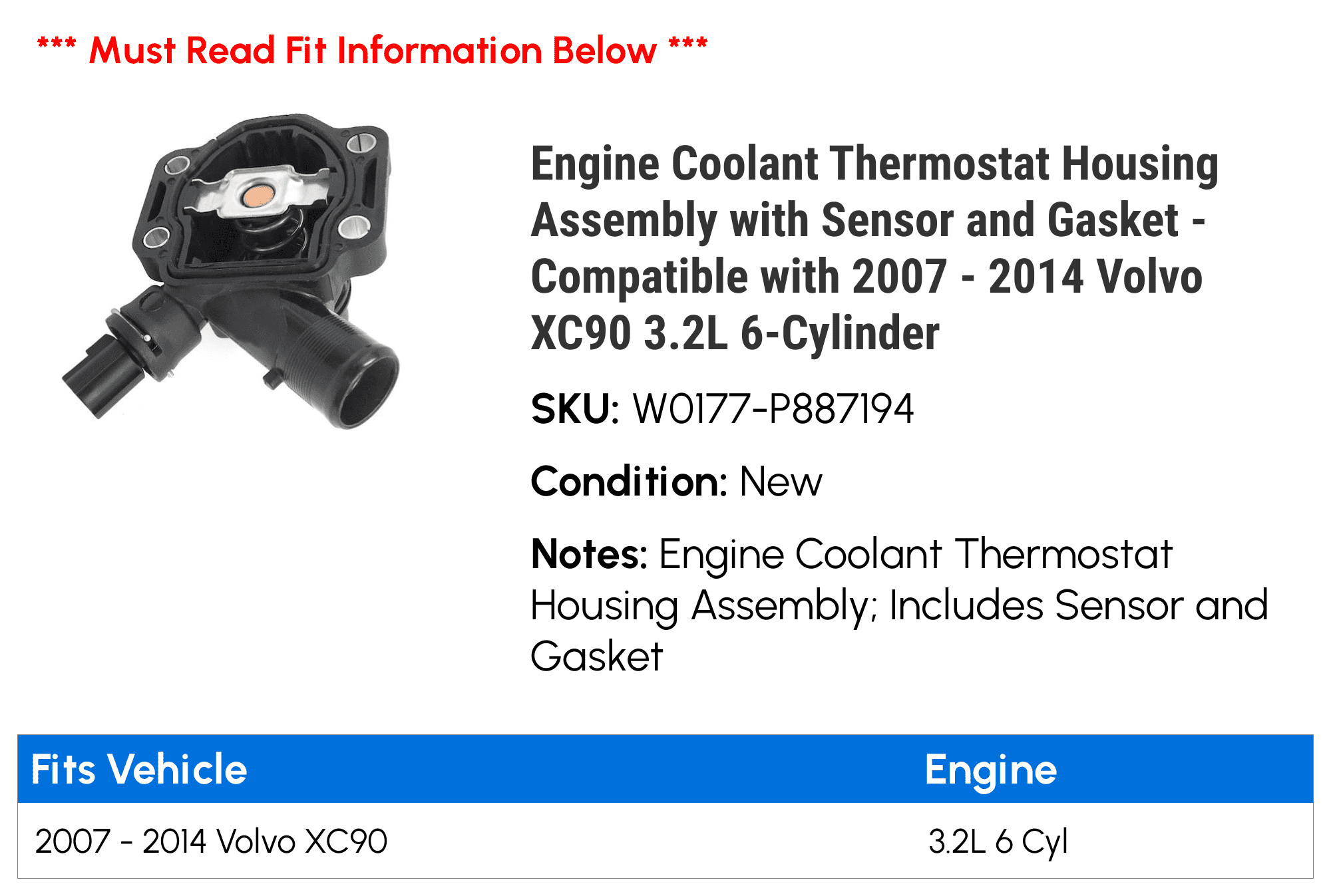 Engine Coolant Thermostat Housing Compatible with Volvo