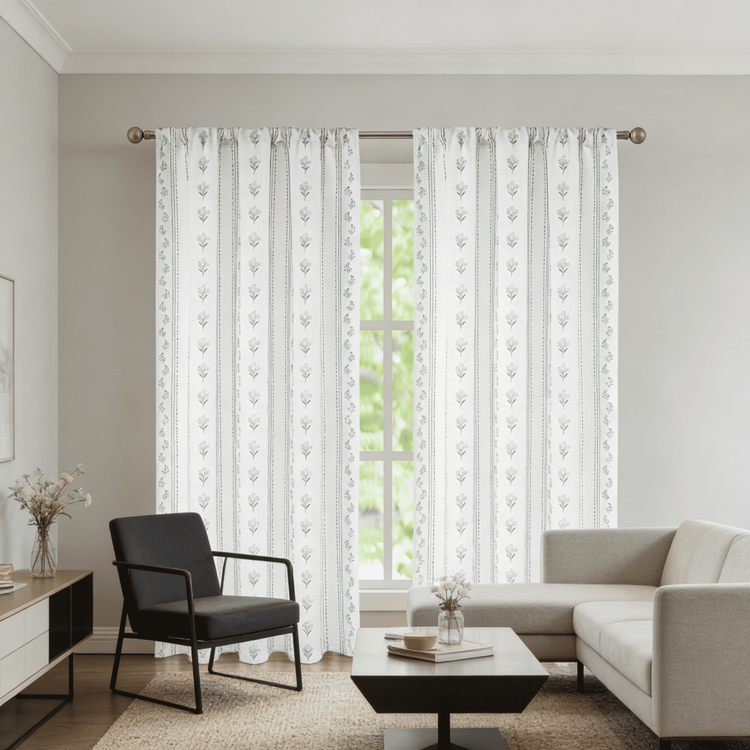 Invoibler Floral Print Curtain Panels, Light Filtering Window Drapes for Bedroom and Living Room, Sage Green, 52" W x 84" L, Set of 2