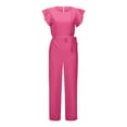 thumbnail image 3 of Women High Waist Belted Dungarees Long Pants, Polyester Spandex, Casual Daily Work Outfit, 3 of 6