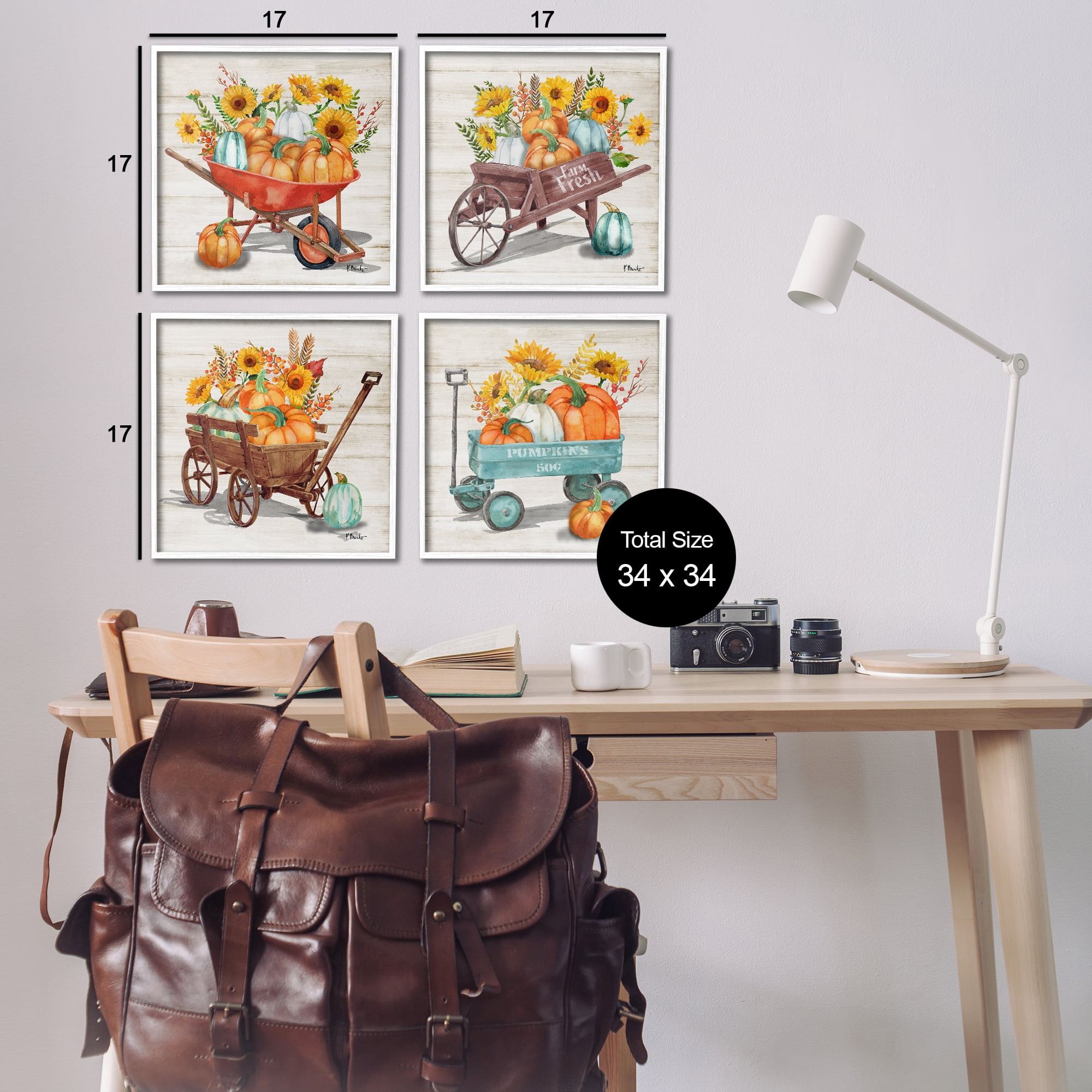 Stupell Industries Autumn Harvest Wagons Botanical & Floral Painting White Framed Art Prints Wall Art, 17 x 17, Set of 4