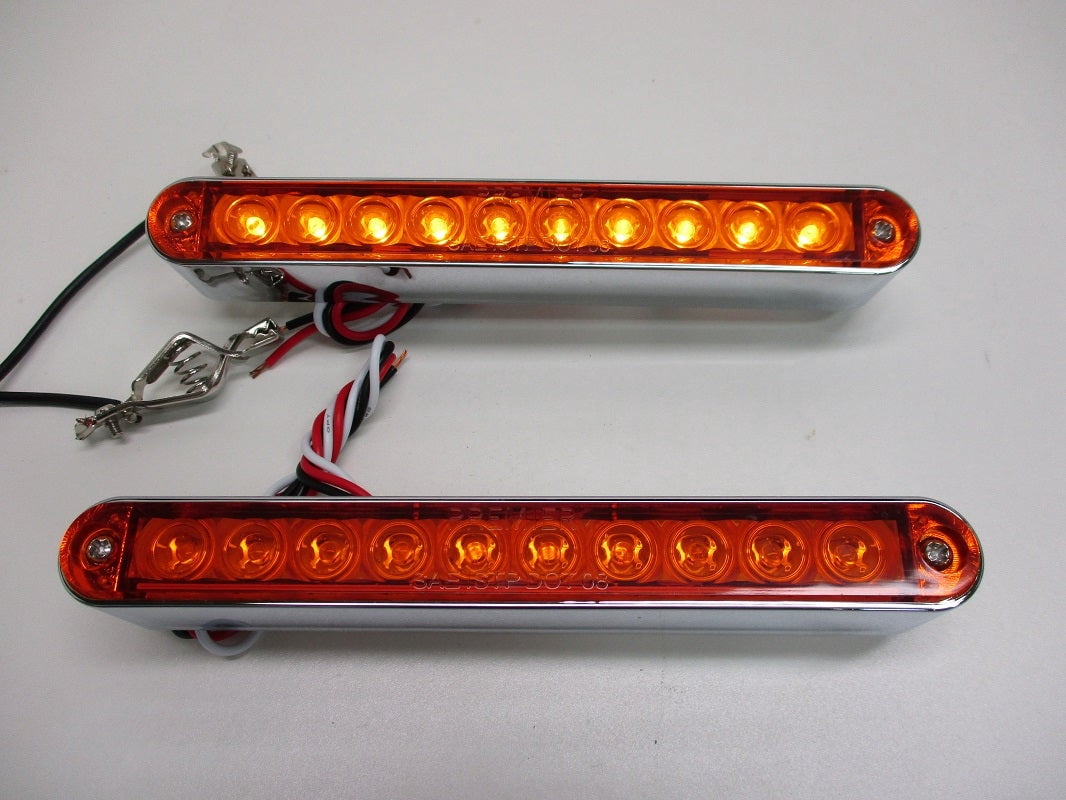 (2) 6.5" Amber 10 LED Brake Stop Turn Tail Lights / Chrome Base / Amber Lens