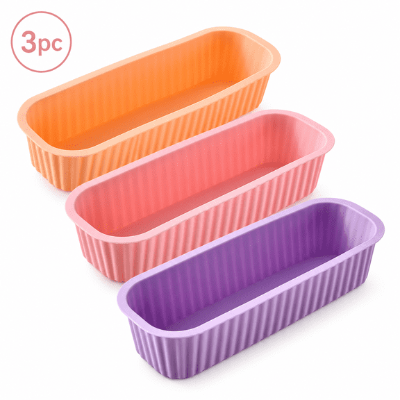 Silicone Rectangle Cake Mold, 3 Piece Baking Pan Set for Cakes Bread Desserts and Pastries, Flexible Heat Resistant Silicone Bakeware with Easy Release Design for Kitchen Baking